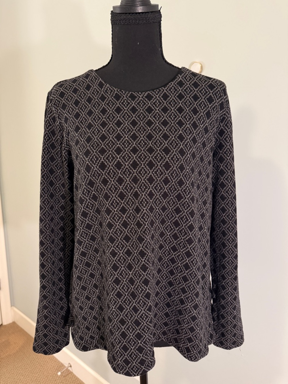 J. Jill Black and Gray Long Sleeve Patterned Shirt